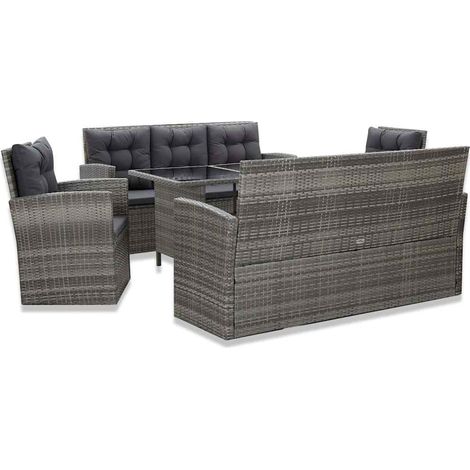 Ensemble à manger d'extérieur 5 pcs-Salon de jardin coussins Résine tressée Gris 392933 (1/5)