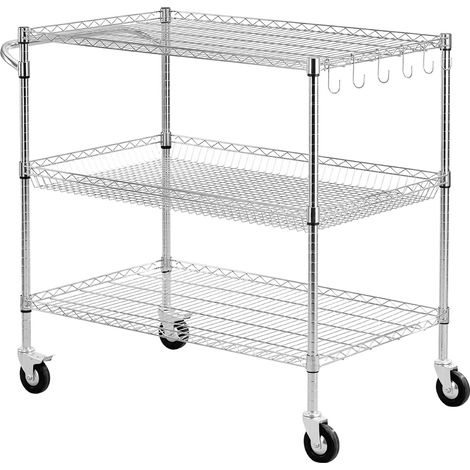 Mophorn Küchenwagen mit 3 Ebenen, robuster Servierwagen bis 454 kg, Rollwagen mit verstellbaren Drahtablagen und Griff, Metallregal auf Rollen für Küche, Garage und Waschküche, 1016 x 635 x 1040 mm (1/5)