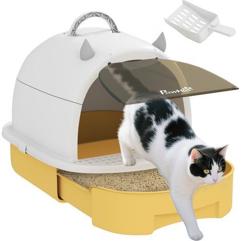 Casetta igienica per gatti, lettiera chiusa con maniglia di trasporto e porta traslucida, 40,5 x 52 x 39 cm, gialla (1/5)