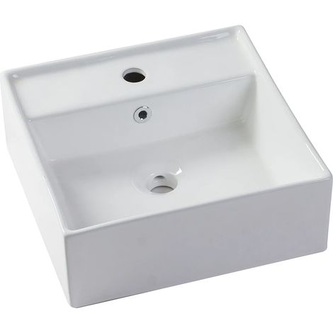 Vasque à poser carrée en céramique blanche - 41 cm - VERINI (1/5)