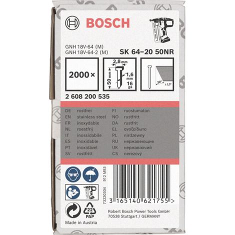 Goupille à tête fraisée Bosch SK64 20NR 50 mm acier inoxydable 2000 pièces