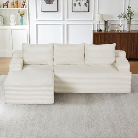 MODFU – Canapé angle modulable velours côtelé – Assise profonde et dossier nuage – Mousse et ressorts ensachés – Sans montage – Beige (1/5)