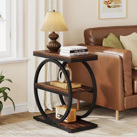 Tribesigns – Table d'appoint étroite 3 niveaux – Bois MDF E1 et métal noir – Style industriel – Pour salon ou chambre à coucher