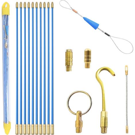 Tire fil Electriques 33cm x 10 Pièces: Jeu de Baguettes Fibre de Verre, Kit Rétractable D’installation pour Cable en Boîtier Plastique.