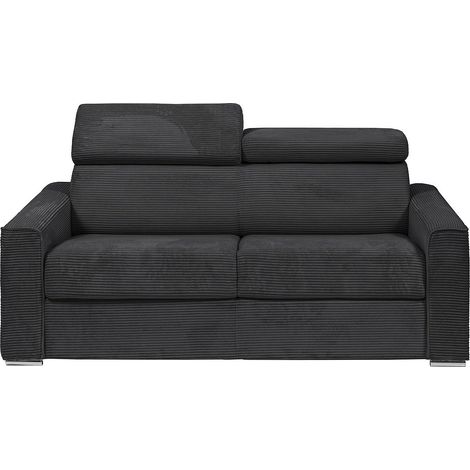 Divano letto 4 posti express in velluto a coste grigio con seduta memory foam - Letto 160 cm - Materasso 14 cm - VIZIR (1/3)