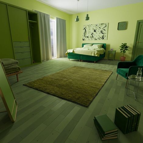 Tapis Gabbeh indien Tapis Uriah - Tapis en laine - 300x80cm, Rectangular - 100% Laine vierge - Tissé main - Vert noir