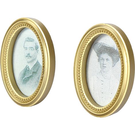 Lot de 2 cadres ovales miniatures pour maison de poupée, accessoires DIY cadre photo plastique 3.8x2.7x0.6 cm (1/3)