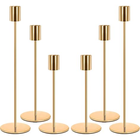 6 pièces bougeoirs dorés, grands bougeoirs en métal, bougeoirs, bougeoirs, adaptés aux bougies de 2,2 cm d'épaisseur pour les mariages, salon, décoration de salle à manger (or) (1/5)