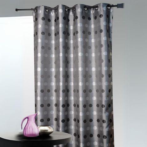 Rideau jacquard à pois ton sur ton Gris clair 140x260 cm