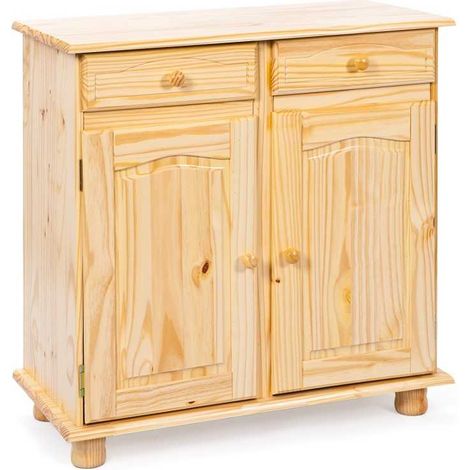 Buffet 2 portes – 2 tiroirs – Pin massif finition naturelle – Dimensions 88x43x87h – Meuble de rangement moderne – Inter Link (1/5)