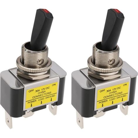 2 interruptores basculantes de 3 pines, 12 V, 30 A, con punta LED roja para el tablero del automóvil, ideales para la automatización de vehículos (automóviles, camiones y electrónica).