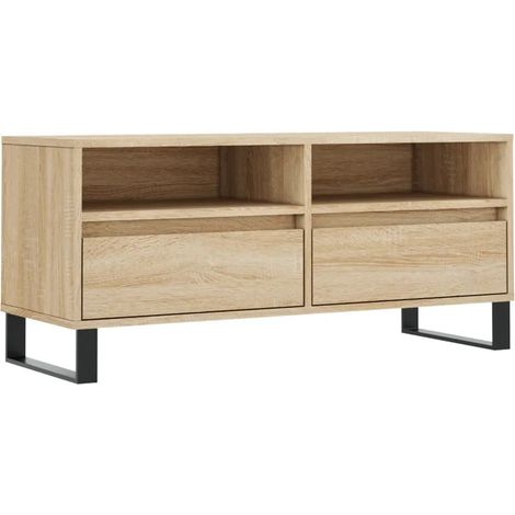 Mueble TV con gran espacio de almacenamiento 100 x 34,5 x 44,5 cm estilo moderno salón de madera contrachapada roble sonoma 020048965 (1/5)
