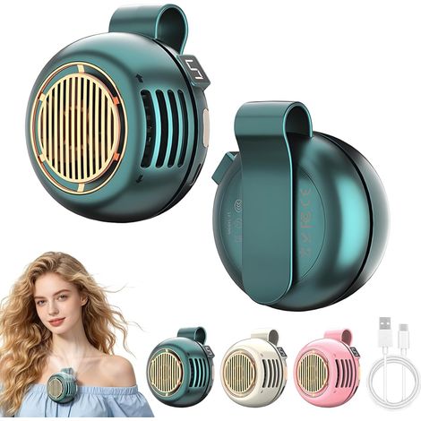 2PCS Portable Bladeless Clip-On Fan, 5-Speed USB Rechargeable Fan with LED Display, 360° Rotatable for Travel & Office,Green (1/5)