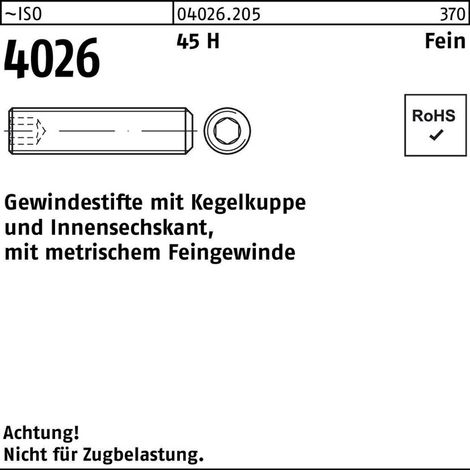 Gewindestift ISO 4026 Kegelkuppe/Innen-6-kant M24 x 1,5 x 3045 H 50 Stück (1/2)