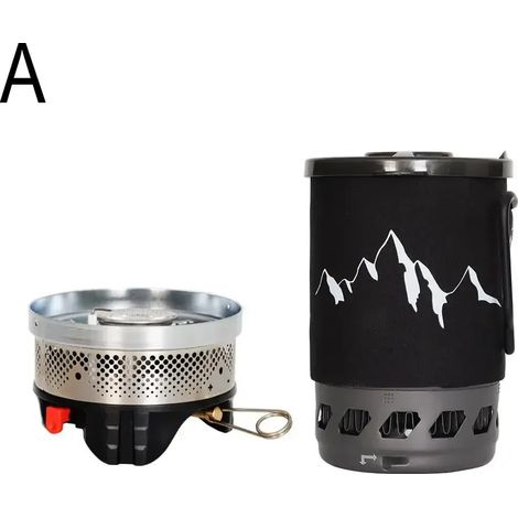 Réchaud de camping portable en aluminium de qualité alimentaire 0,9 L, système de cuisson coupe-vent, four, réacteur de récupération, réchaud de cuisine portable P4X0 (1/5)