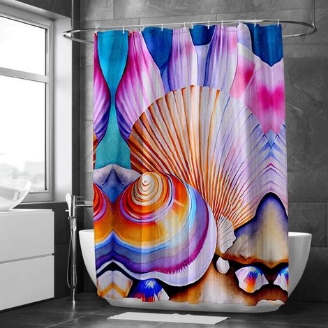 Rideau de douche motif hippocampes aquarelle, tissu salle de bain imperméable, 90x180 cm (1/5)