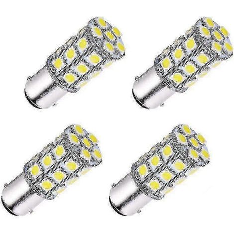 Lot de 4 ampoules LED BA15D 5050 27-SMD Super White 12V pour voiture, bateau, camping-car, etc. (1/4)