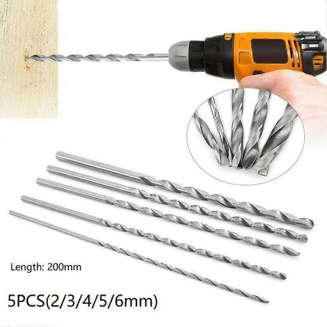 5 forets extra longs de 200 mm (200 mm) en acier rapide (HSS) - Kit d'outils de perçage pour métaux - Durable et longue durée de vie (1/5)