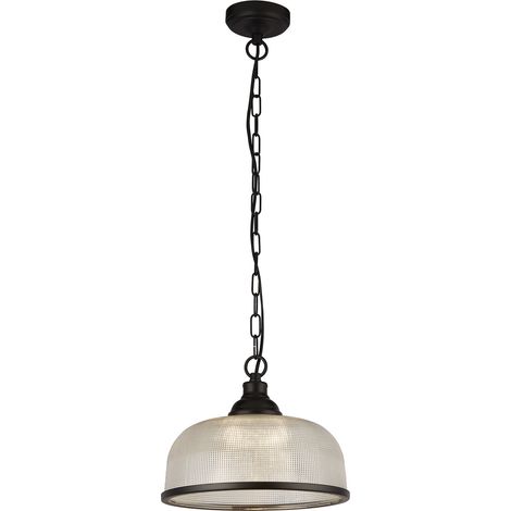 Searchlight Highworth Lampadario Nero Opaco, Vetro Stile Holophane (1/3)