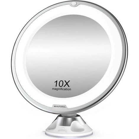 10x Magnifying Makeup Mirror with LED Lights, 1 Ball Joint, 360° Adjustable, Portable Cosmetic Mirror for Bathroom and Travel (1/4)