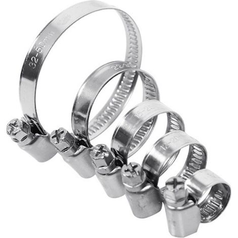 Pack of 25 hose clamps 10-70 mm Stainless steel 9 mm hose clamps for swimming pools, washing machines, cars (1/5)