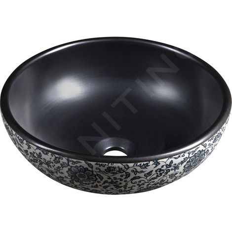 Sapho Priori - Lavabo pour plan de travail, diamètre 41 cm, sans trop-plein, noir/blanc PI034 (1/5)