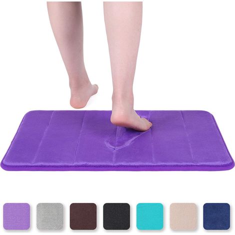 Tapis Bain Violet 40x60cm Mousse Mémoire Lavable (1/5)