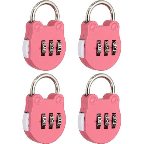 Cadenas à combinaison petit rose 4 pièces - Cadenas à combinaison mignon à 3 chiffres réinitialisables - Convient pour casier de gym, clôture, rangement, boîte à outils, armoires (1/5)