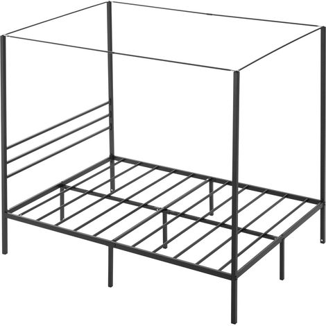 Cadre de lit à baldaquin taille queen, structure en acier robuste, montants élégants, sommier à lattes intégré, espace de rangement sous le lit, sans sommier nécessaire, montage facile, noir. (1/5)