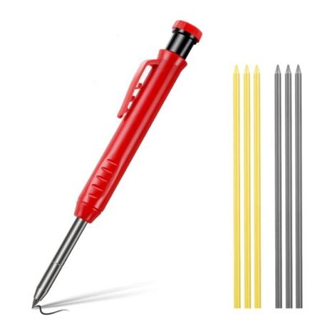 BUNTHAUS Crayon Chantier Solide et Extensible, Crayon de Menuisier avec 6 Recharges, Crayon Mécanique, Marqueur de Travail Bois à Long Nez pour Architecte (1/5)