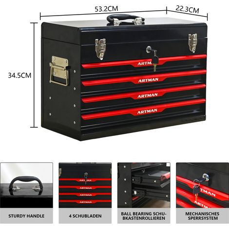 Boîte à outils en acier avec 4 tiroirs, 53,2 x 22,3 x 34,5 cm, noire OKMYHOME (1/5)