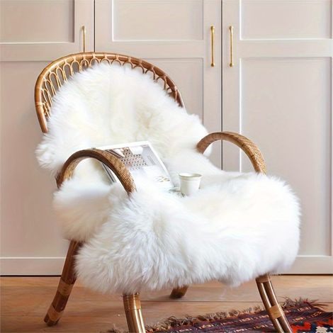 Peau de Mouton synthétique,Cozy Sensation comme véritable Laine Tapis en Fourrure synthétique, Man-Made Luxe Laine Tapis de Canapé Coussin (90 X 60 CM, Blanc)