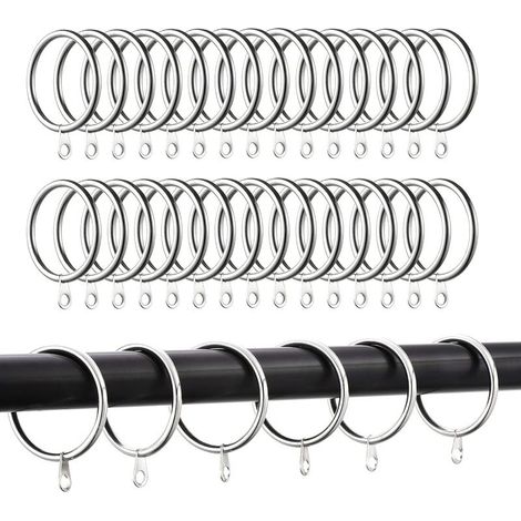60 Stück Gardinenringe, Metall-Gardinenaufhängungsringe für Gardinen und Gardinenstangen, 38 mm Innendurchmesser (Silber) (1/5)