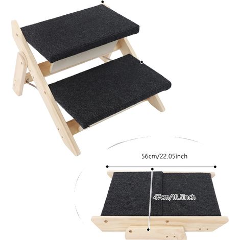 Escaliers pour chiens, rampe pliable, sûre pour les petits et moyens animaux de compagnie, Couleur Bois Noir (1/2)