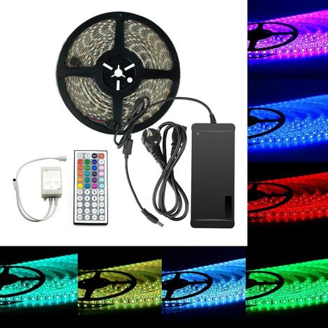 10M Kit Bande LED 60LEDs/m RVB 5050 SMD Ruban Flexible Multicolore Lumineux Bande LED étanche IP65 avec télécommande 44 touches + Prise UE DC 24 V/5 A Bloc d'alimentation (1/5)