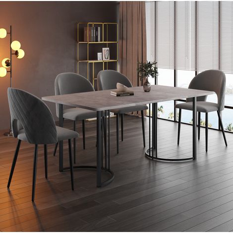 Conjunto de mesa de comedor 140 x 80 cm con 4 sillas de terciopelo gris DESVIAE (1/5)