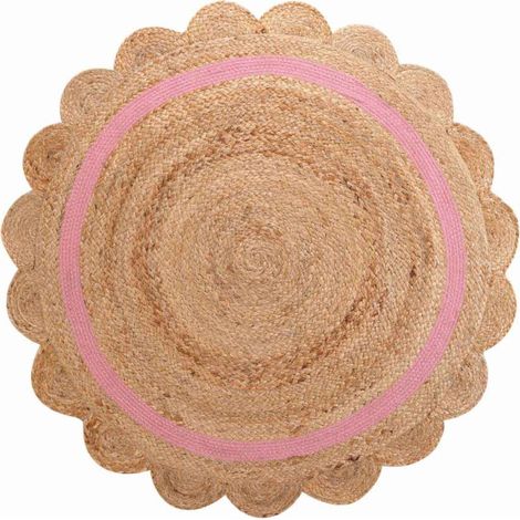 Paris Prix – Tapis enfant rond 90cm beige – 84% jute, 7% coton, 7% polyester – Design uni pour décoration – Poids 1,35kg (1/4)