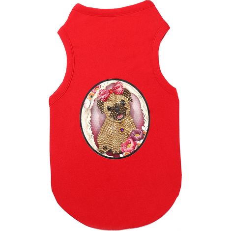 Chemise/débardeur d'été rouge S, motif petits animaux de compagnie (chien et chat), peinture diamant. (1/5)