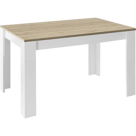 CADIZ - Table Repas Extensible Blanc Laqué Brillant Plateau Aspect Bois Cadiz (1/4)