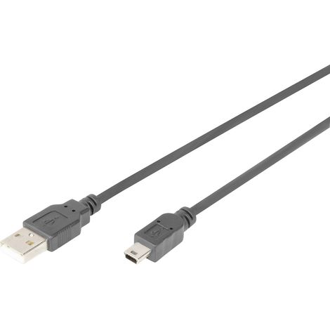 Digitus Câble USB USB 2.0 USB-A mâle, USB-Mini-B mâle 1.00 m noir avec fonction OTG AK-300108-010-S (1/2)