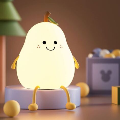 Creative Pear Shape Kids Night Light with Timer Function, 7 Colors LED Light Kids Night Light, USB Rechargeable, Night Light Bedside Lamp for Holiday Gifts (1/5)