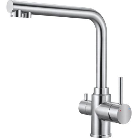 Robinet Cuisine à 3 Voies, 3 en 1 Mitigeur Cuisine pour Système D'osmose, Robinet D'eau Propre avec 2 Leviers de Commande Séparés (1/5)