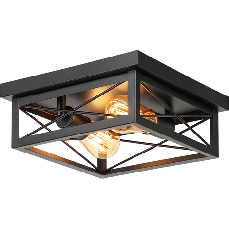 Square Iron Ceiling Light, Modern Black Ceiling Light, Light Source Not Included, 220V, E27 Socket (1/5)