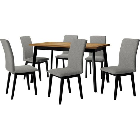 Conjunto de mesas y sillas para comedor Victorville 322, Negro, 75x80x140cm, Diámetro: 0, Número de asientos: 6, Estilo: Contemporary