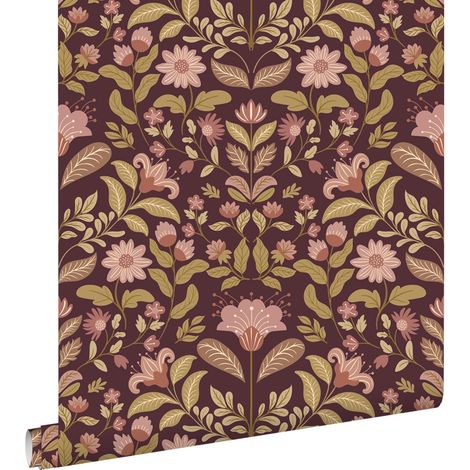 papier peint fleurs vintage violet foncé et vert  - ESTAhome (1/5)