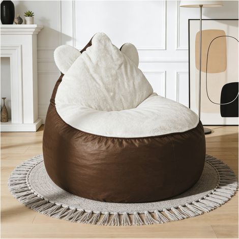 Fauteuil Pouf 100 × 100 × 94 cm, Tissu Effet Fourrure Doux et Tissu Marron, Mousse Haute Densité, Fond Antidérapant, Sans Montage (1/5)