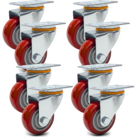 Set Rotella – Ruota Girevole 75mm silenziosa in Poliuretano Antitraccia, Alta Portata, Anti-Corrosione, Rotazione 360°, Ideale per Carrelli, Scaffali, Banchi da lavoro,Attrezzature