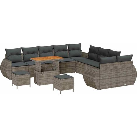 Garden Sofa Set Height-Adjustable 13 pcs Grey Poly Rattan vidaXL