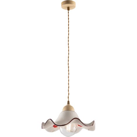 Sospensione 1 Luce Anemone In Ferro Laccato Avorio E Ceramica Decorata (1/2)