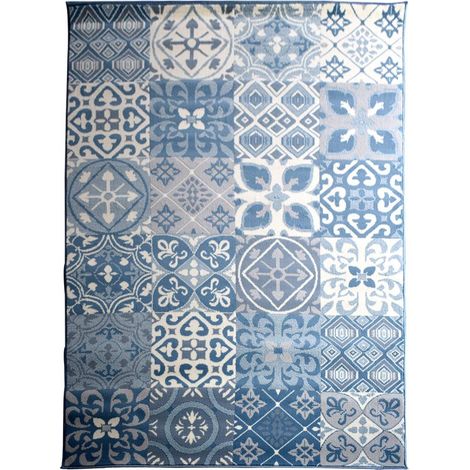 Tapis Chambre 60x110 bleu et beige tissé motif oriental LYN49 TCHIMETO (1/5)
